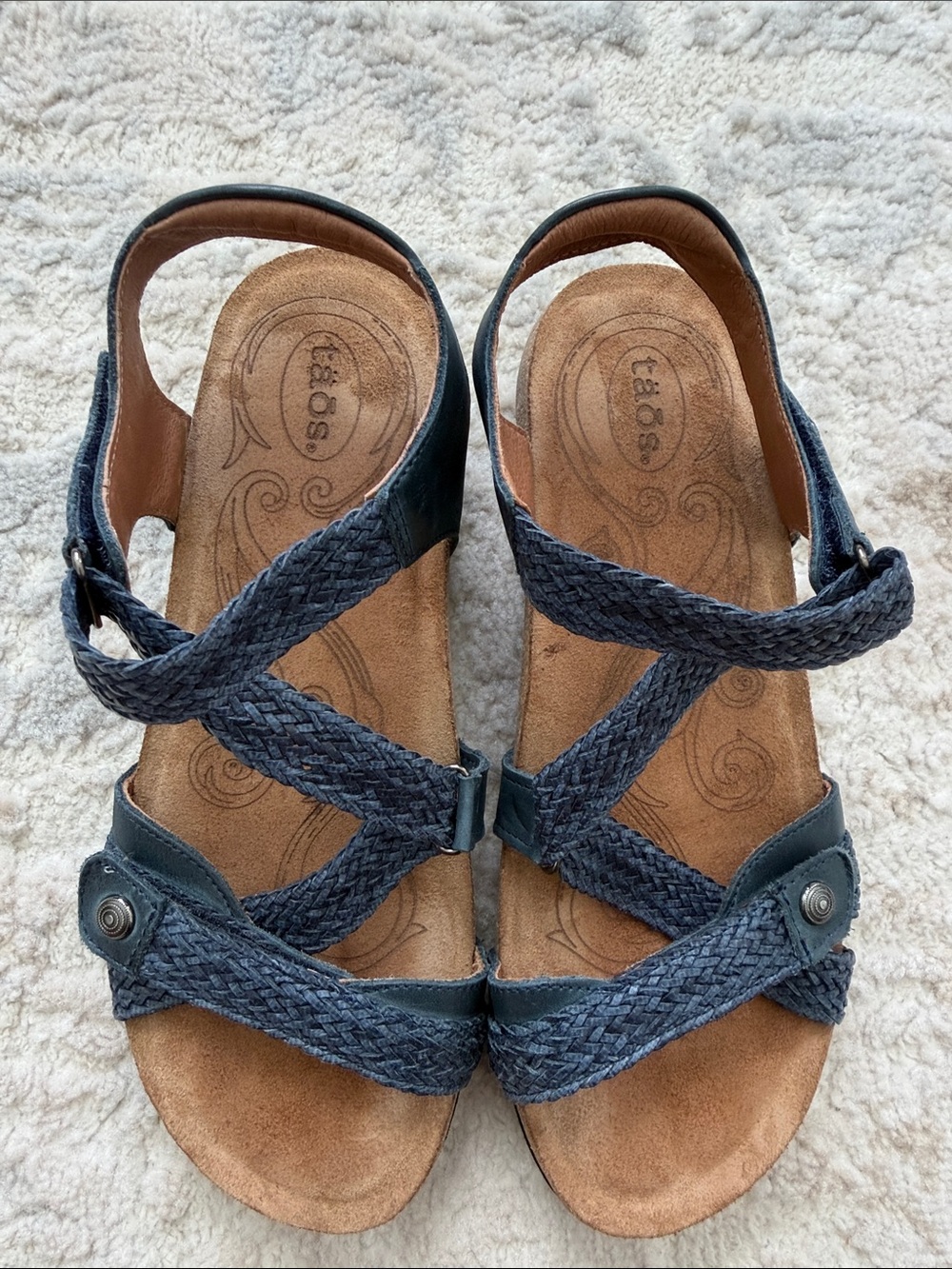 Taos Footwear Navy Braided Cross-Strap Slingback Sandals
